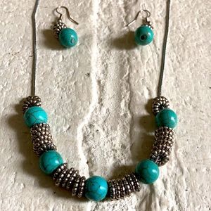 Turquoise beaded necklace earrings set